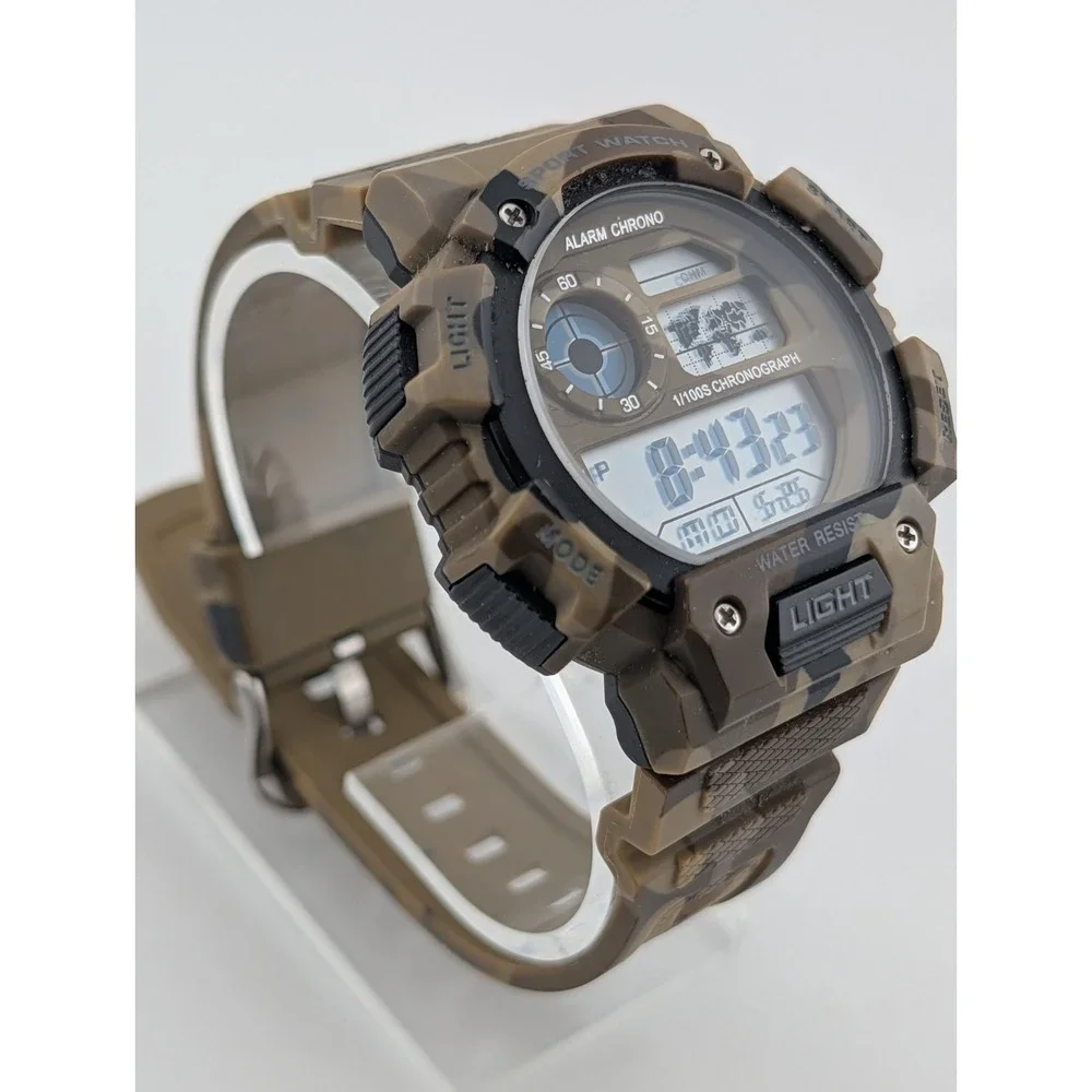 Camo Men's Digital Watch 48mm Case Alarm Chrono Backlight- New Battery